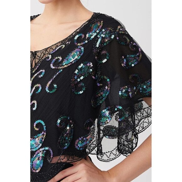Babeyond 1920s Shawl Wraps Beaded Cape Bridal Shawl Cover Up - Black  Colorful - Picture 3 of 6